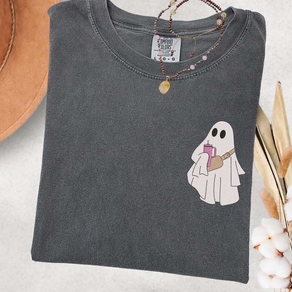 Embroidered Boo-Jee Ghost Pocket logo T-Shirt